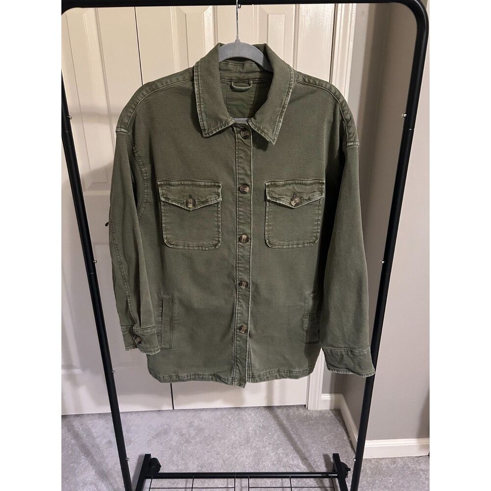 Aerie Oversized Utility Denim Jacket - Washed Army Green Shirt Jacket - Size M